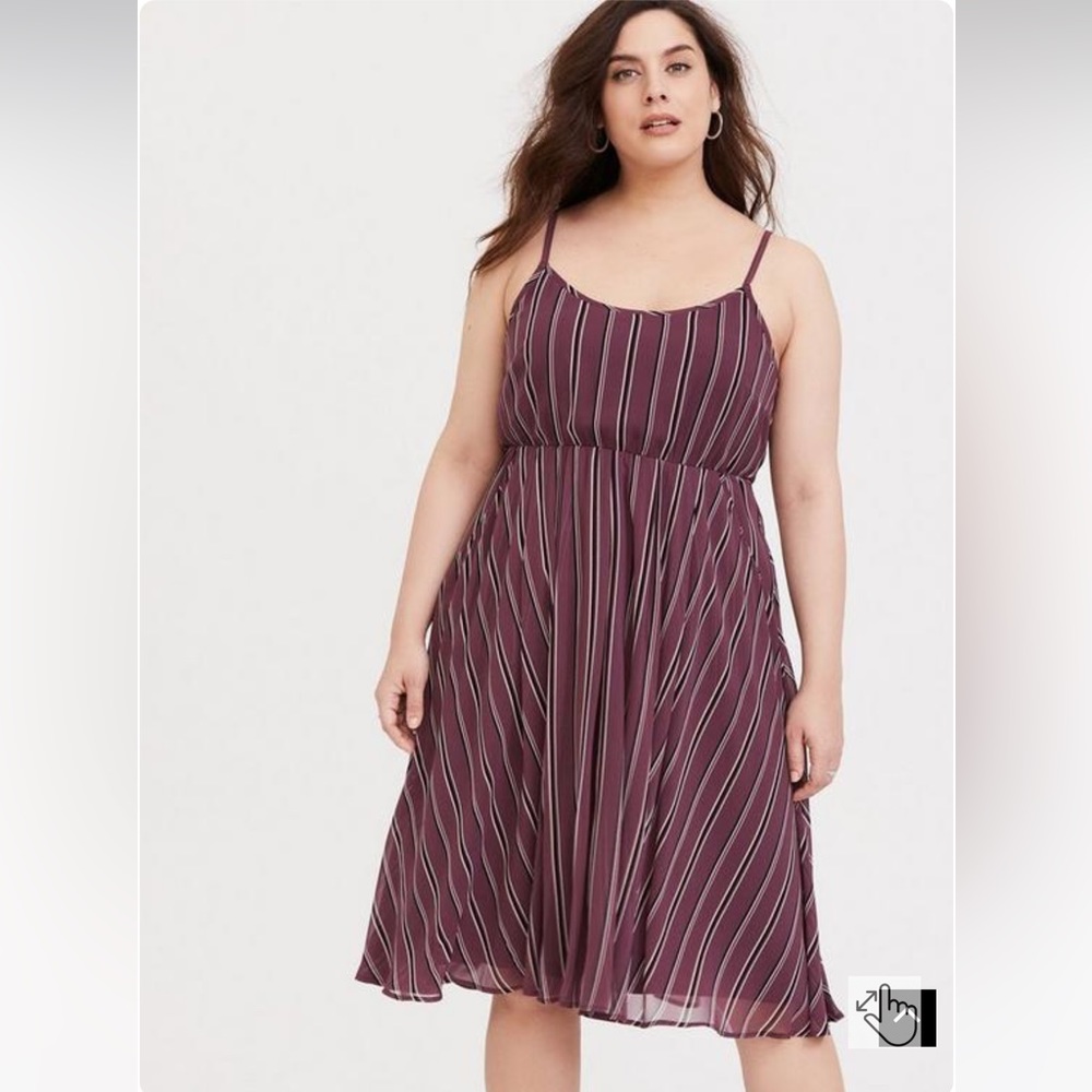 Torrid Midi Chiffon Pleated Dress Plum Purple Stripe 3X